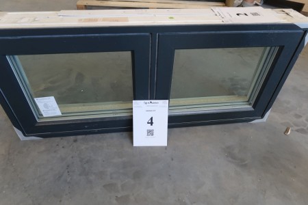 Wood / aluminum window, Anthracite / white, H50xB115,5 cm, frame width 14,8 cm, inward, with fixed frame, 3-layer glass. model Photo