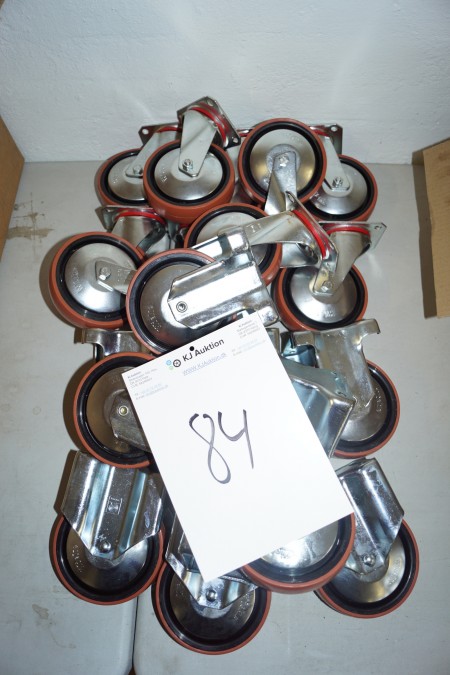 One lot of nylon wheels, 20 in total, 10 that can turn and 10 that can't