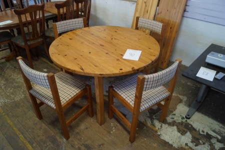 Round dining table120 x120 cm, with 2 additional plates 40 cm per piece + 4 chairs