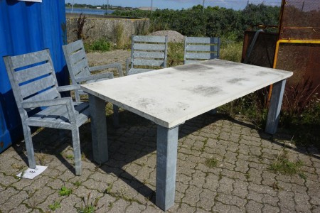 Garden table with 4 galvanized chairs. 200x100x73 cm concrete table top 35 mm.