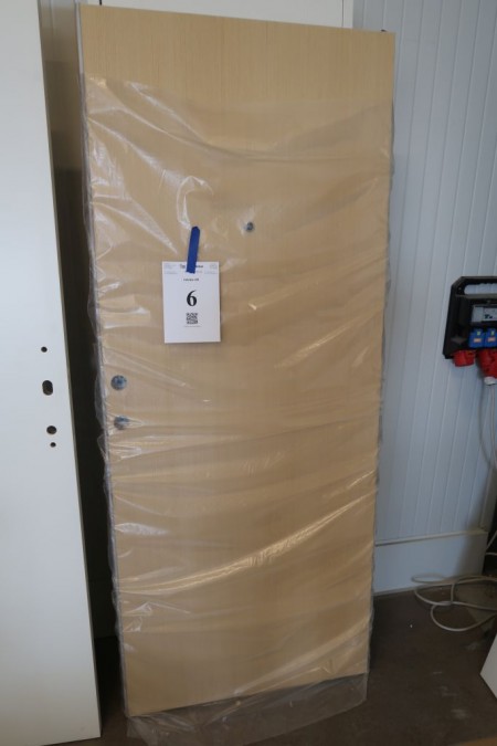 Fire / sound door, left, 825x1980x63 mm, pine, lacquered, BD30, 35dB. With door spy. Small damage on top of inside see photo