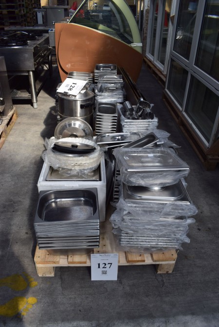 Various stainless trays in different sizes.