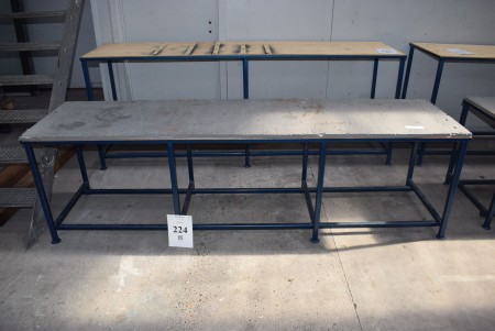 Work table with iron frame. 245 * 63 * 71cm.