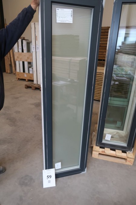 Holz- / Aluminiumfenster, Anthrazit / Weiß, H200xB55,1 cm, Rahmenbreite 14,8 cm, mit festem Rahmen, 3-lagiges Mattglas.