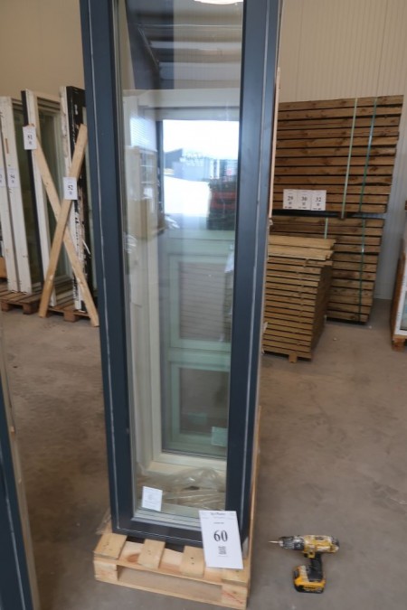 Wooden / aluminum window, Anthracite / white, H200xW55 cm, frame width 14.8 cm, with fixed frame, 3-layer glass.
