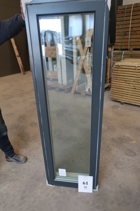 Holz- / Aluminiumfenster, Anthrazit / Weiß, H170x55 cm, Rahmenbreite 14,8 cm, mit festem Rahmen, 3-Schicht-Glas.