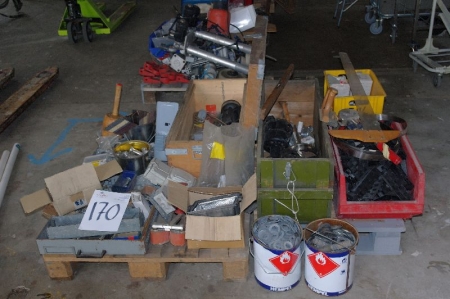 2 pallets of various Wedges, connectors, fuses, screws, bolts, nails, work lamp, etc.