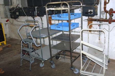 Steel Roller Trolley with shelves + storage packing cart with steps + trolley with shelves