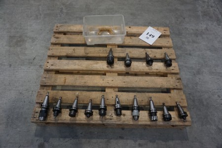 13 piece Iso BT 40 tool holders some with tools.