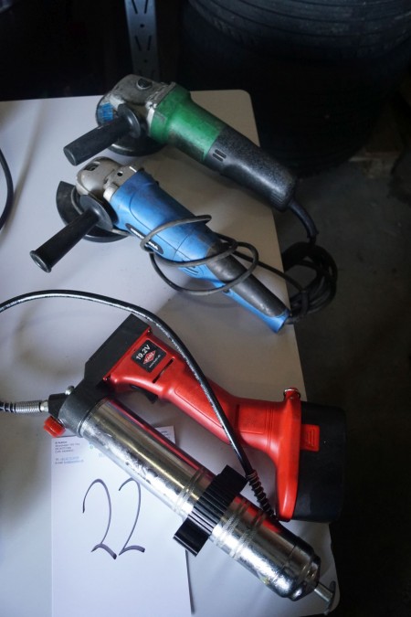 2 angle grinders + KABI Grease gun without charger.