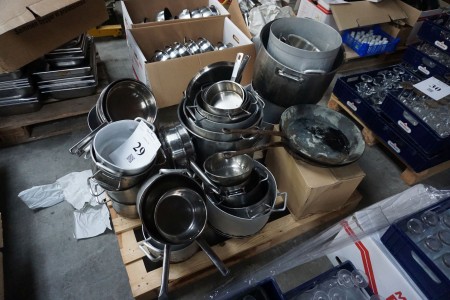 Large batch of industrial pots and pans.