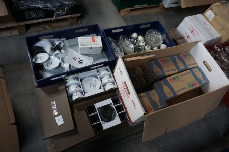 2 sets of cups / saucers, new and unused + glass etc.