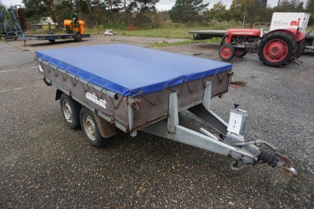 Variant trailer med blå professionel presenning,årgang:2002, reg nr:JM 6655, totalvægt 1000kg, egen vægt, 325 kg, max last 675kg. Med papirer 