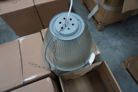 4 industrial lamps, halogen with glass shade.