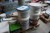 Lot of paint, some used + large roll of heavy duty cover.