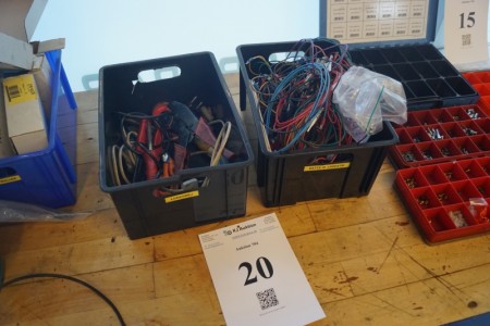 2 boxes of various cables and solder cried, etc.