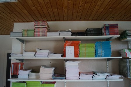 3 subjects with school books. Danish, physics chemistry, etc.