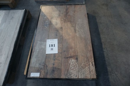 Wooden table top with iron frame, l: 122cm, w: 85cm.