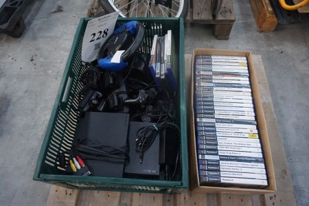 2 playstation 2 with controller, steering wheel and camera + 35 games.