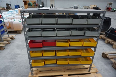 Stahlregal mit Kunststoffboxen. 100 * 40 * 101 cm.