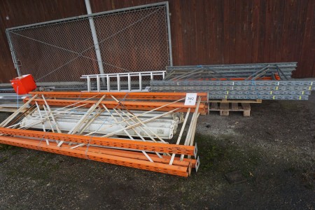 Pallet rack, 4 pieces galvanized h: 360cm + 4 pieces galvanized h: 240cm + 8 catcher 3000kg, l: 280cm + 12 catcher, l: 190cm.