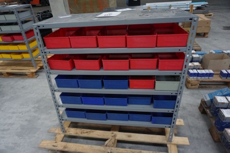 Stahlregal mit Kunststoffboxen. 100 * 40 * 101 cm.