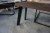 1 piece wooden table with iron stand, l: 104cm, b: 80cm, h: 48cm + wooden bench, l: 140cm, h: 48cm, d: 30cm.