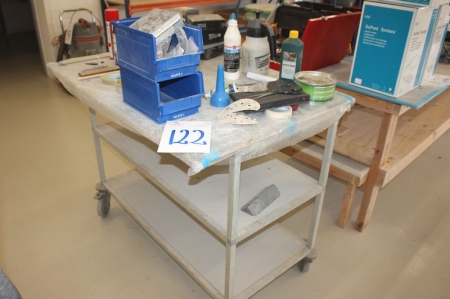 Trolley including content: abrasive discs  for excentric disc sander + various consumables etc.
