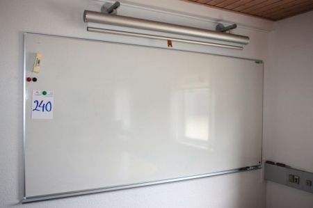 Whiteboard + projection screen mounted on the wall.