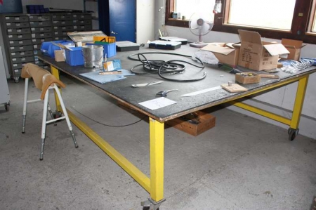 Workbench on wheels including content