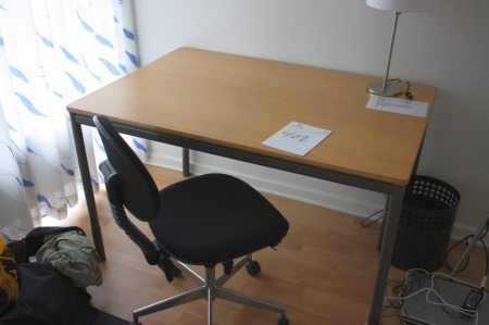 Table + Office Chair + chair + box bed (bedding not included) + coat hanger + 2 pictures