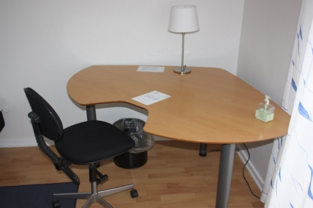 Corner table + office chair + box bed (bedding not included) + (2) chairs + coat hanger + (4) Pictures