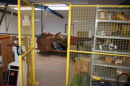 Storage room with aircraft seats, grill and steel shelving