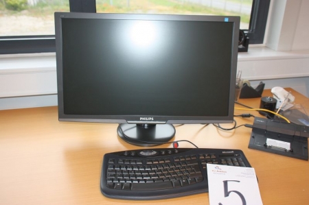 Philips 273 PC fladskærm + Dell dockingstation + tastatur + mus. 