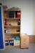 Whiteboard, desk with (2) drawer cabinets +  office chair + (2) bookcases + (2) Pictures