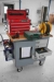 Værktøjsrullevogn, Finderup. Påbygget værktøjskasse, Stahlwille + Akuskruemaskine, Black & Decker + El-varmepistol + kabeltromle, 40 m + indhold