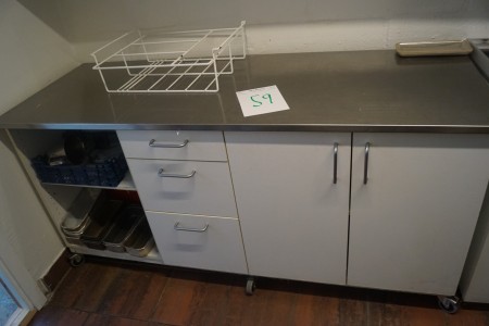 Stainless steel worktop and Contents. 180x66x85 cm