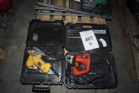 Jigsaw, brand Dewalt, model dw343 + drill hammer, brand BLACK + DECKER, model kd985