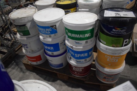 Various paint etc. Assorted colors and unknown number of liters. View photos. From the bankruptcy estate of Egholm Painting Company