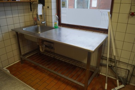 Rustfrit bord med vask, 180x70x86 cm