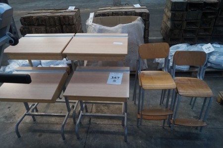 4 chairs + 4 tables with compartments, screws included, 65x55cm.