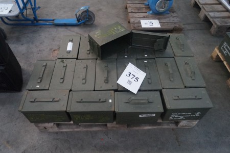 20 Stück wasserdichte Munitionsboxen aus grünem Metall, guter Zustand, L: 28 cm, H: 18 cm, B: 15 cm