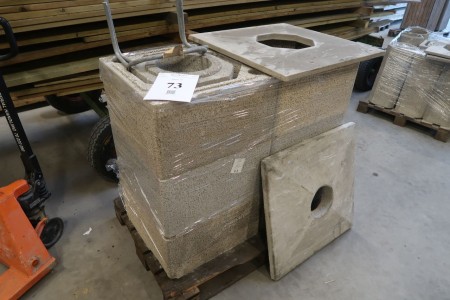 Chimney parts. The outer core 55x55 cm. Inner core Ø22 cm. Top plates 68x68 cm.