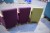 3 pieces. chairs in purple and green with armrests.
