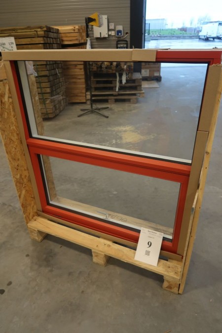Fenster aus Holz / Aluminium, schwedisch rot / weiß, B117xH120,5 cm, Rahmenbreite 13,5 cm