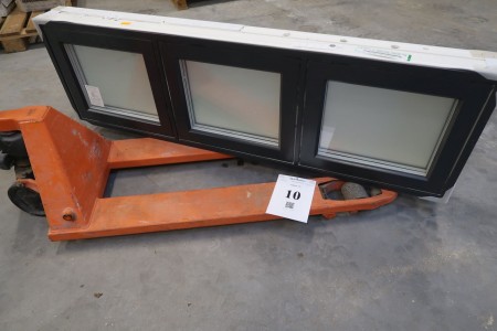 Holz / Aluminium-Fenster, Anthrazit / Weiß, H50xB165,3 cm, Rahmenbreite 14,8 cm, mit festem Rahmen, 3-lagiges Mattglas.