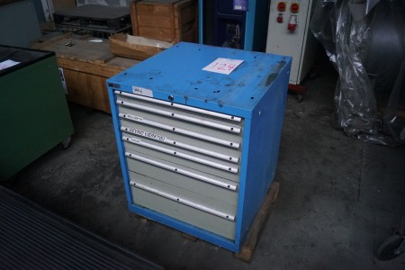 Tool cabinet containing various HM cutters, drills, spacers etc.