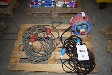 16 amps 380v extension cable + 16 amps 250 extension cable + cable drum.