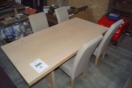 Dining table with 4 chairs. 183x92x75 cm. note the scratches and mark on the countertop.