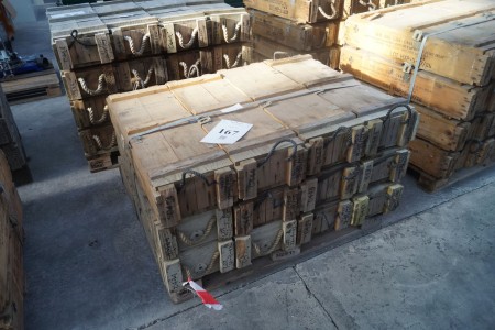 12 wooden ammunition boxes. L 96 cm width 30 cm height 20 cm